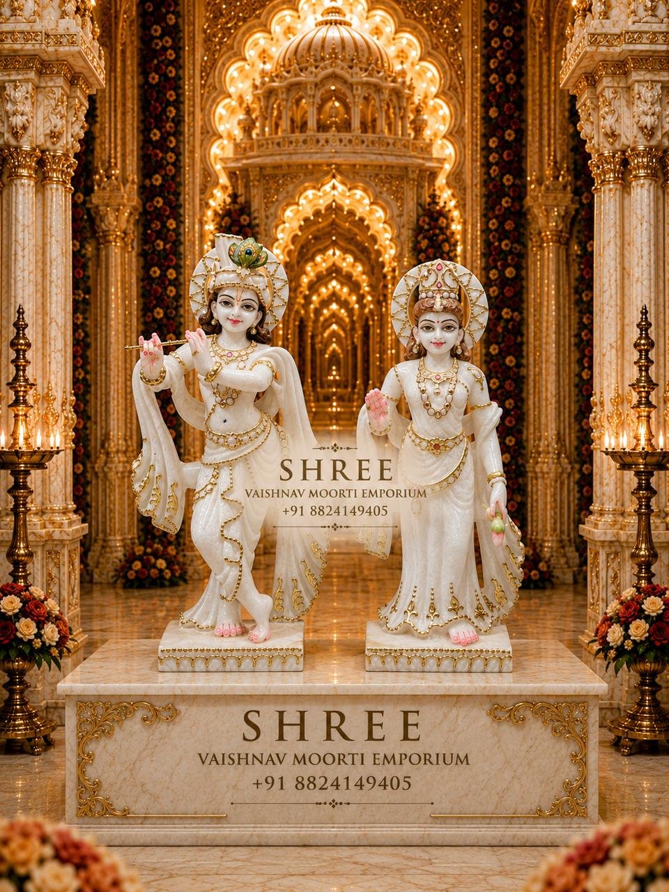Premium White Marble Radha Krishna Murti Set | Handcrafted Marble Radha Krishna Idol for Home & Temple - Radha Krishna Marble Marble Moorti