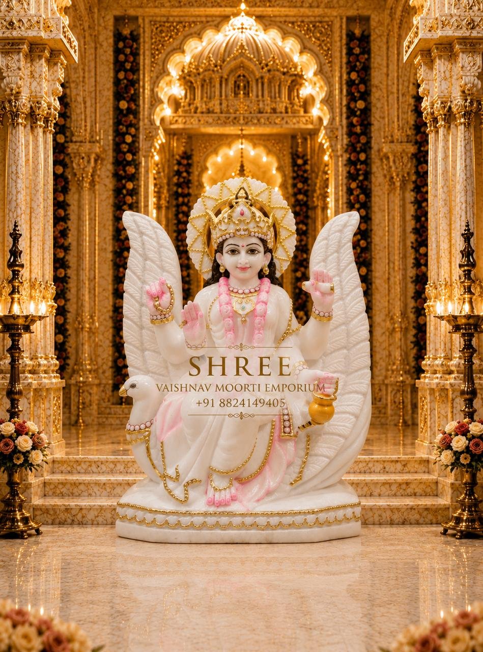 Premium 12 Inches White Marble Goddess Brahmani Mata Murti | Handcrafted Marble Maa Saraswati Idol for Home, Temple & Study Room