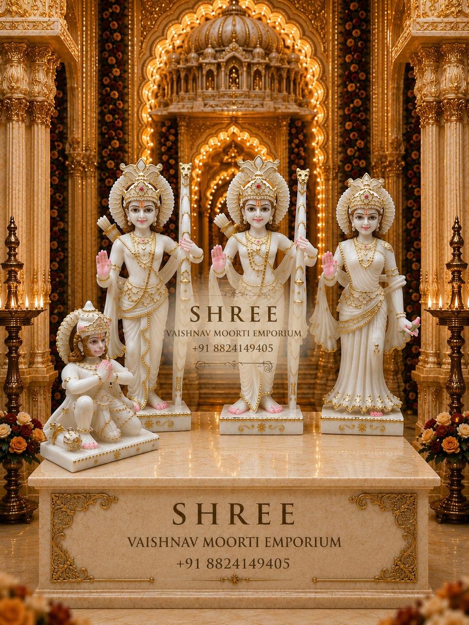Premium White Marble Radha Krishna Murti | Handcrafted Marble Idol for Home & Temple (9 Inches)